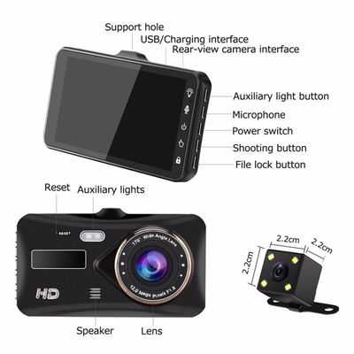 Gravador de vídeo câmera Dash Cam com lente dupla 30FPS WDR ativado por movimento Full HD 1080P