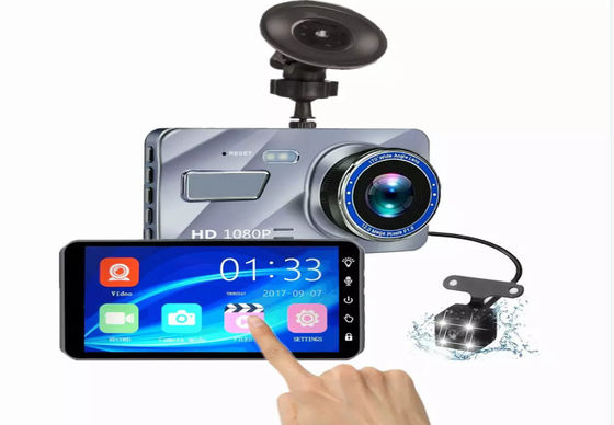 Câmeras duplas automáticas Blackbox DVR Full HD 1080P 170 graus Dash Cam IPS tela sensível ao toque