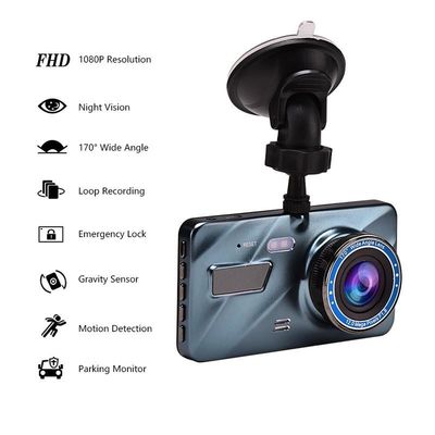 Câmera de painel de carro com painel de carro ativado por movimento WDR de 4 polegadas com lente dupla de GPS