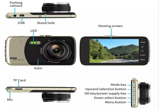 Sem fio 4 polegadas 1080p carro DVR 4K Dash cam lente dupla frontal e traseira