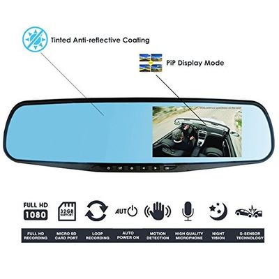 Gravador Auto Dash Cam 4,3&quot; LCD FHD 1080p frontal e traseiro DVR GC1054 Sensor