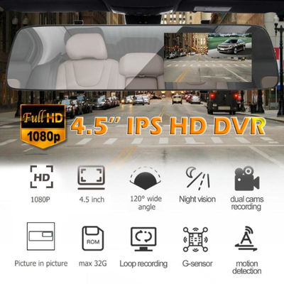 FHD 1080P mini monitoramento de estacionamento espelho retrovisor gravador de carro câmera de lente dupla 5V