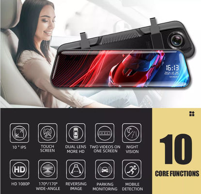 Câmera de carro DVR 4G com tela sensível ao toque de 9,66 polegadas Gravador de vídeo