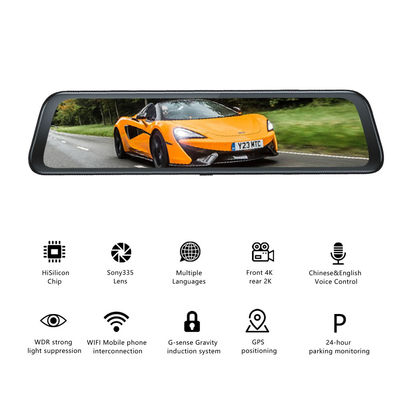 Sensor de movimento do espelho retrovisor 4K GPS Dash Cam para carro 12 polegadas SONY IMX335 3840x2160P