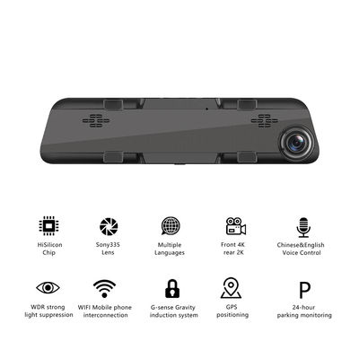 Sensor de movimento do espelho retrovisor 4K GPS Dash Cam para carro 12 polegadas SONY IMX335 3840x2160P