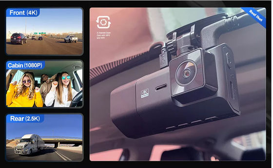 WDR 128GB 4K GPS Dash Cam Câmera montada no painel 3 canais