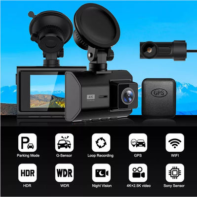 4K 2K WDR Dash Cam WIFI GPS Logger DVR de carro de lente dupla Novatek96670 chip