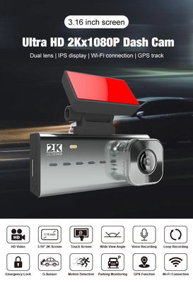 2K WDR Dashcam 4k GPS Wifi Advanced Portable Car Filmadora 3,16 polegadas