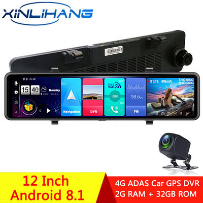 Android 8.1 4G Espelho retrovisor 1080P Full HD carro DVR veículo Blackbox 12 polegadas lente dupla