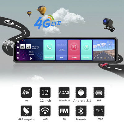 Android 8.1 4G Espelho retrovisor 1080P Full HD carro DVR veículo Blackbox 12 polegadas lente dupla
