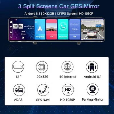 WDR Rear View Dash Cam Com Velocímetro Android 8.1 2G RAM 32G ROM Navegação GPS
