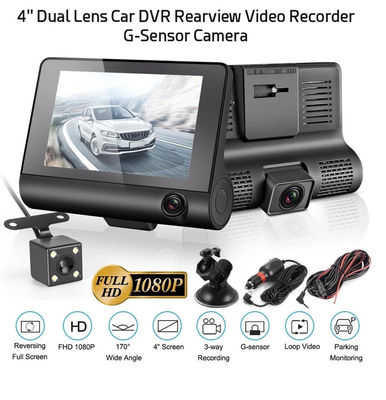 Grande angular 4 polegadas DVR digital para carro com três lentes Dash cam caixa preta gravador de vídeo sensor G