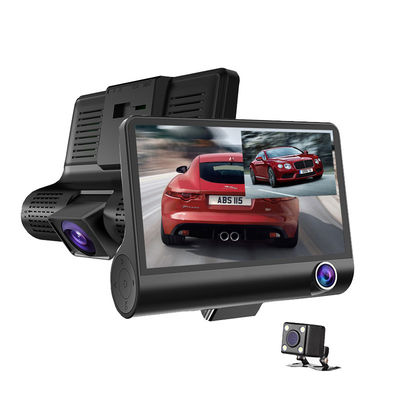 Câmera de carro com tela IPS de 4 polegadas, filmadora FHD 1080p DVR com 3 câmeras de segurança