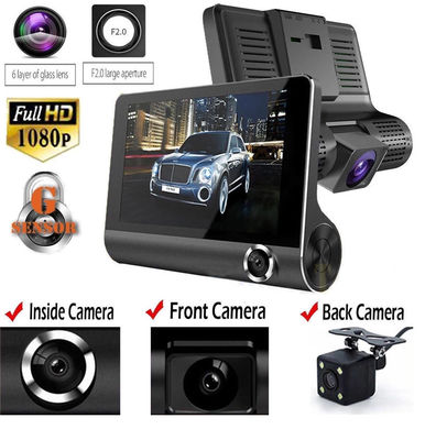 Filmadora de carro de 4 polegadas FHD 1080P lente tripla DVR câmera de painel 170 graus