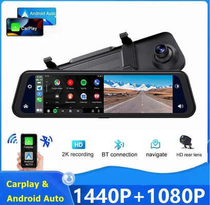 Espelho de lente dupla Dashcam Carplay Câmera reversa sem fio automática Miracast 2K 12 polegadas