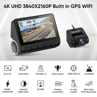 Registrador Camara Dashcam Video Recording da caixa negra DVR da câmera do veículo do carro de Wifi GPS 4K