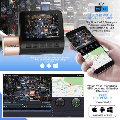 Dual Lens invisível Dash Cam DVR Night Vision WDR GPS embutido